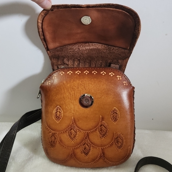 Owl Eyes Tan Genuine Cowhide Leather Crossbody Shoulder Bag Pouch Purse - Picture 3 of 12